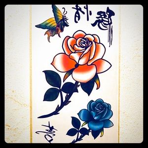TEMPORARY PINK & BLUE ROSE & BUTTERFLY TATTOOS 🦋